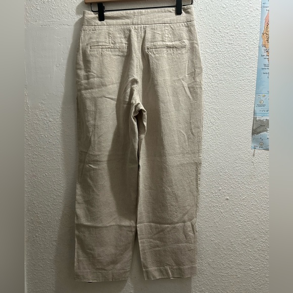 Zara Women XS Linen Blend Straight Trouser Beige HighWaist Classic - Picture 4 of 8